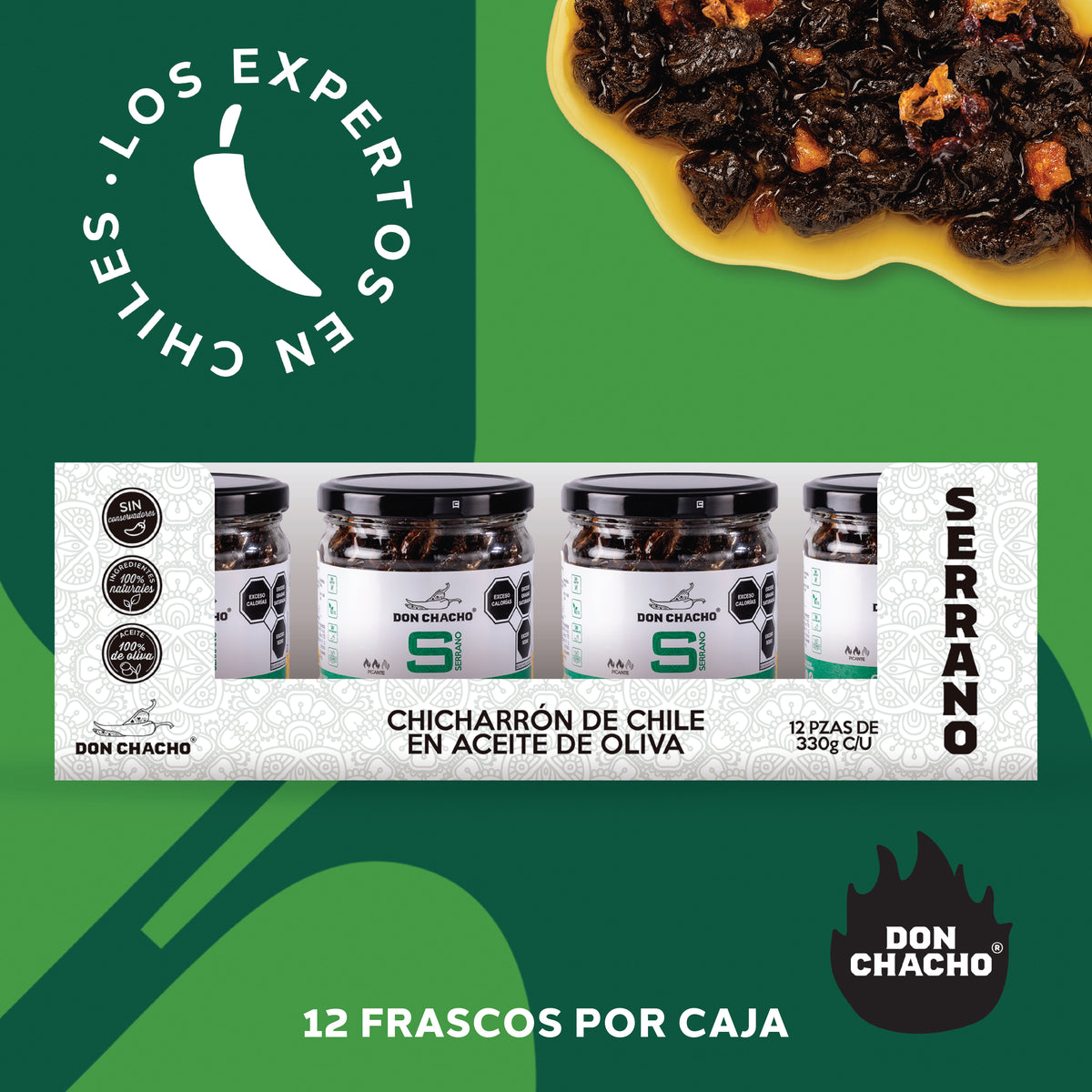Caja de 12 · Chicharrón de chile Serrano · 330 g