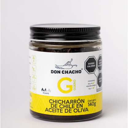 Chicharrón de Chile Güero en Aceite de Oliva Don Chacho de 140 gr