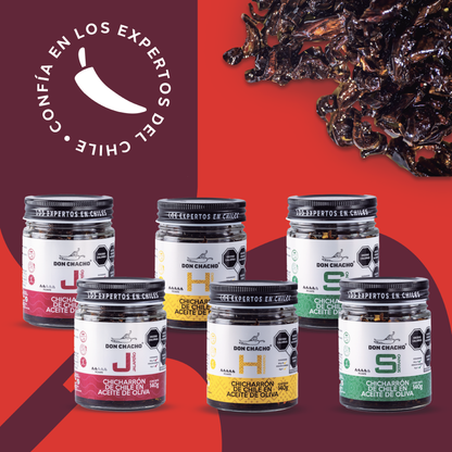 Chicharrón de Chile en Aceite de Oliva Don Chacho - 6 Pack Variado con 140 gr c/u