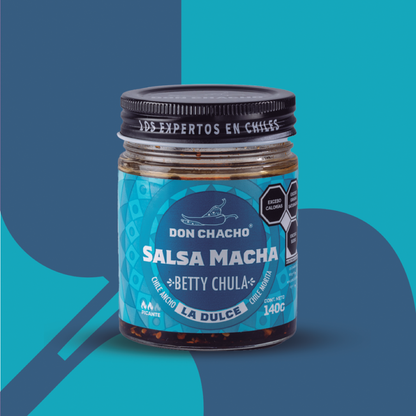 Salsa Macha La Dulce “Betty Chula”	- Hecho a base de Chile Ancho, Morita y Azúcar Morena - Disfrútalos con Tacos, Quesadillas, Ensaladas, Sushi, Pizzas o Cualquier Otro Platillo. Bundle