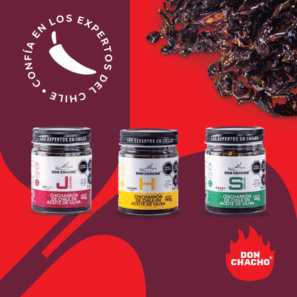 Chicharrón de Chile en Aceite de Oliva Don Chacho - 3 Pack Variado con 140 gr c/u