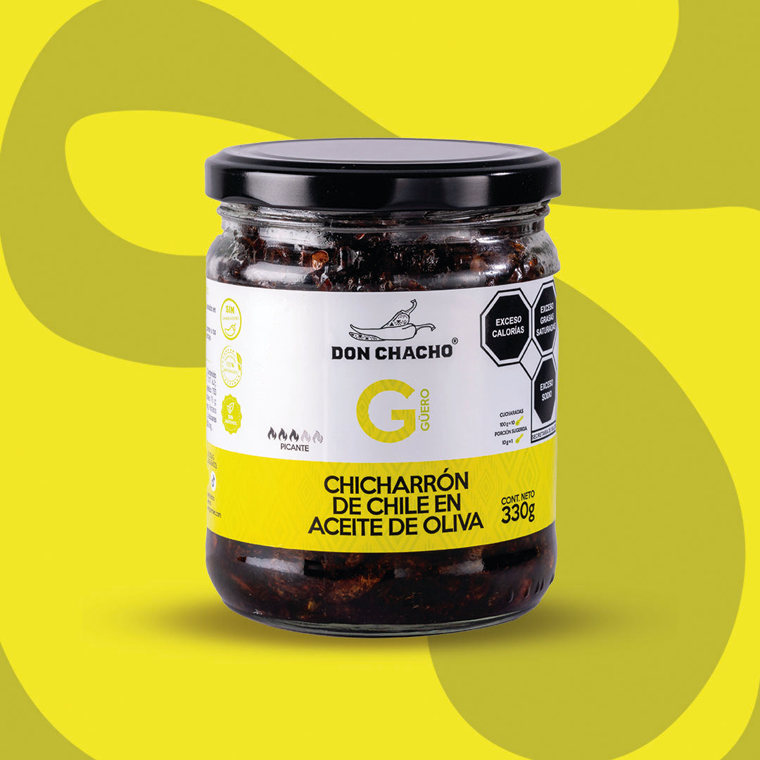 Chicharrón de Chile Güero en Aceite de Oliva Don Chacho de 330 gr