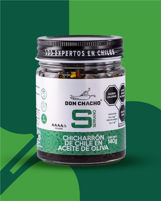 Chicharrón de Chile Serrano en Aceite de Oliva Don Chacho de 140 gr