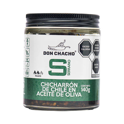 Chicharrón de Chile Serrano en Aceite de Oliva Don Chacho de 140 gr